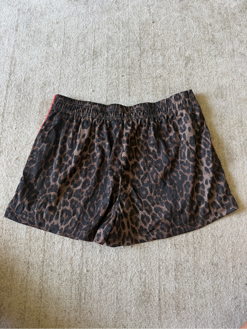 Women’s Athletic Shorts with Red Side Stripes - Leopard Print - Picture 5 of 5